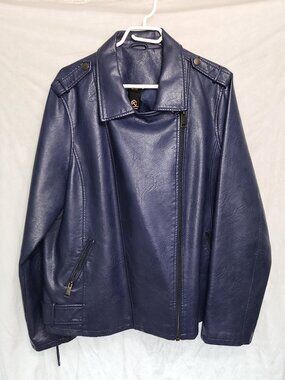 Dark Navy Blue Pleather Moto Jacket for Ladies